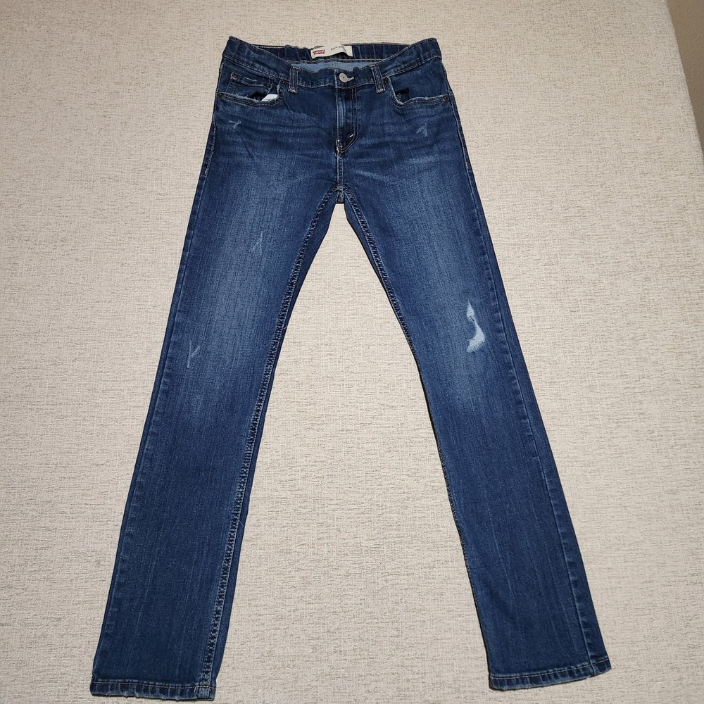 Levis 510 Skinny Jeans Kids Size 18 Reg Blue Dark Wash Distressed 29x31